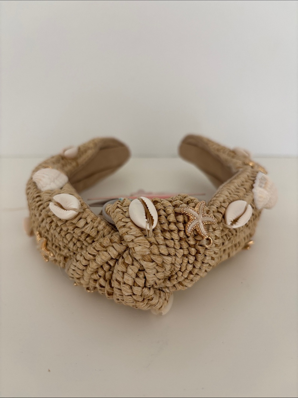 Straw Like Shell Embellished Headband - Natural